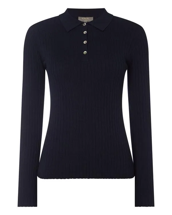 Women Women039s Superfine Collared Rib Cashmere SweaterIn Navy Blue Navy Blue NPeal Tops and Tshirts