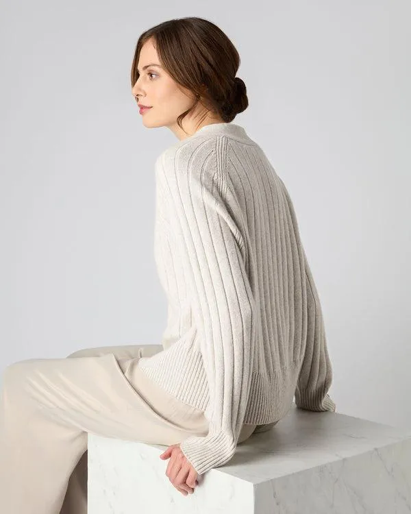Women Women039s Wide Rib Cashmere CardiganIn Pebble Grey Pebble Grey NPeal Cardigans