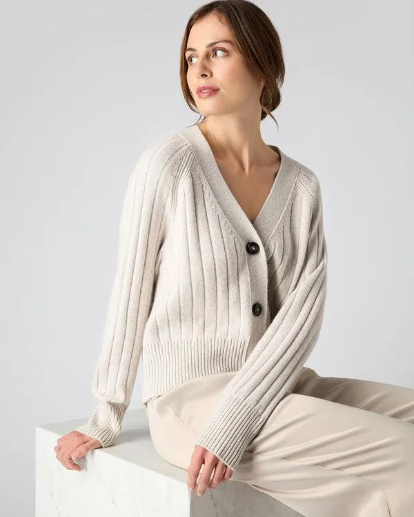 Women Women039s Wide Rib Cashmere CardiganIn Pebble Grey Pebble Grey NPeal Cardigans