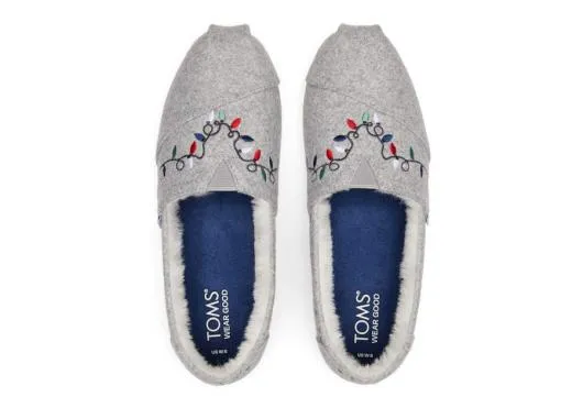 Women WomenAlpargata Tree Light Embroidery With Faux Fur Embroidered Grey TOMS Exclusives
