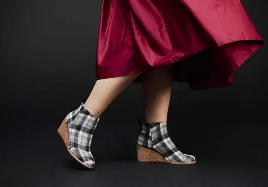 Women WomenClare Grey Plaid Wedge Boot Grey Plaid TOMS Exclusives