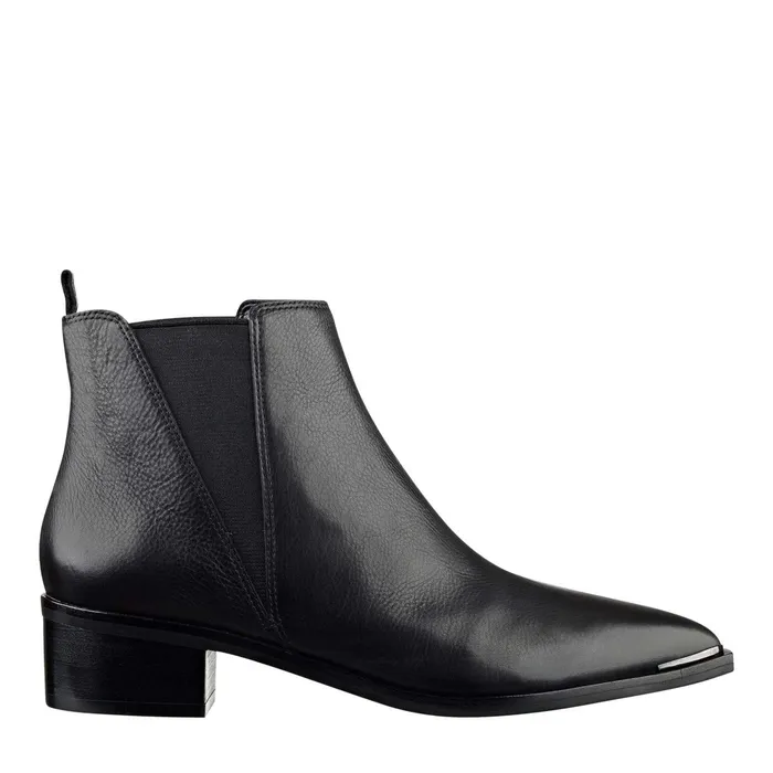 Women Yale Pointy Toe Chelsea Bootie Black Leather Marc Fisher Boots and Booties