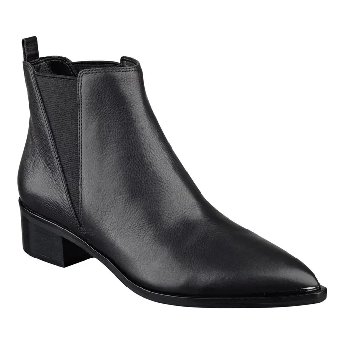 Women Yale Pointy Toe Chelsea Bootie Black Leather Marc Fisher Boots and Booties