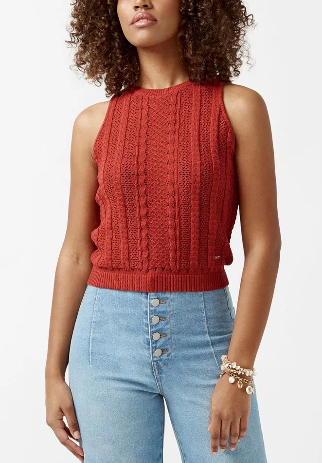 Women Ynez Burnt Ochre Orange Womens Sweater Tank Top Burnt Ochre Buffalo David Bitton Tops and Tees