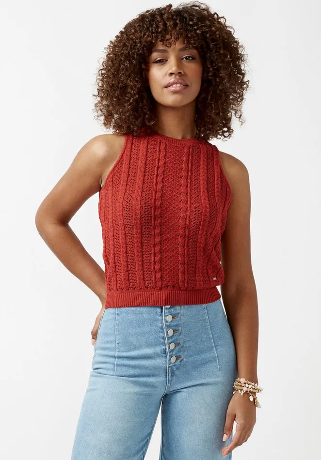 Women Ynez Burnt Ochre Orange Womens Sweater Tank Top Burnt Ochre Buffalo David Bitton Tops and Tees