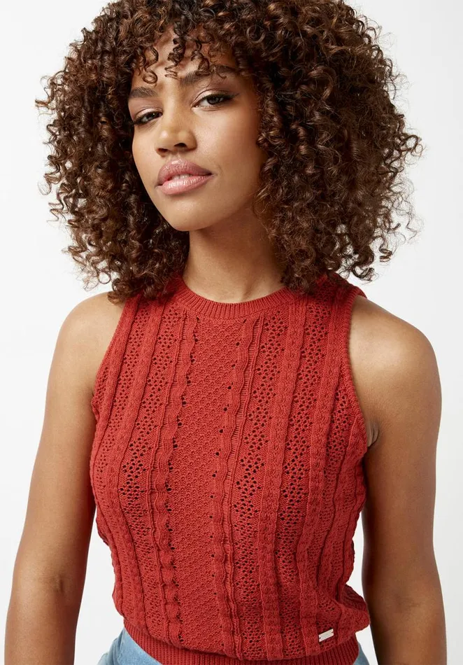 Women Ynez Burnt Ochre Orange Womens Sweater Tank Top Burnt Ochre Buffalo David Bitton Tops and Tees