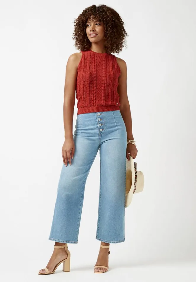 Women Ynez Burnt Ochre Orange Womens Sweater Tank Top Burnt Ochre Buffalo David Bitton Tops and Tees