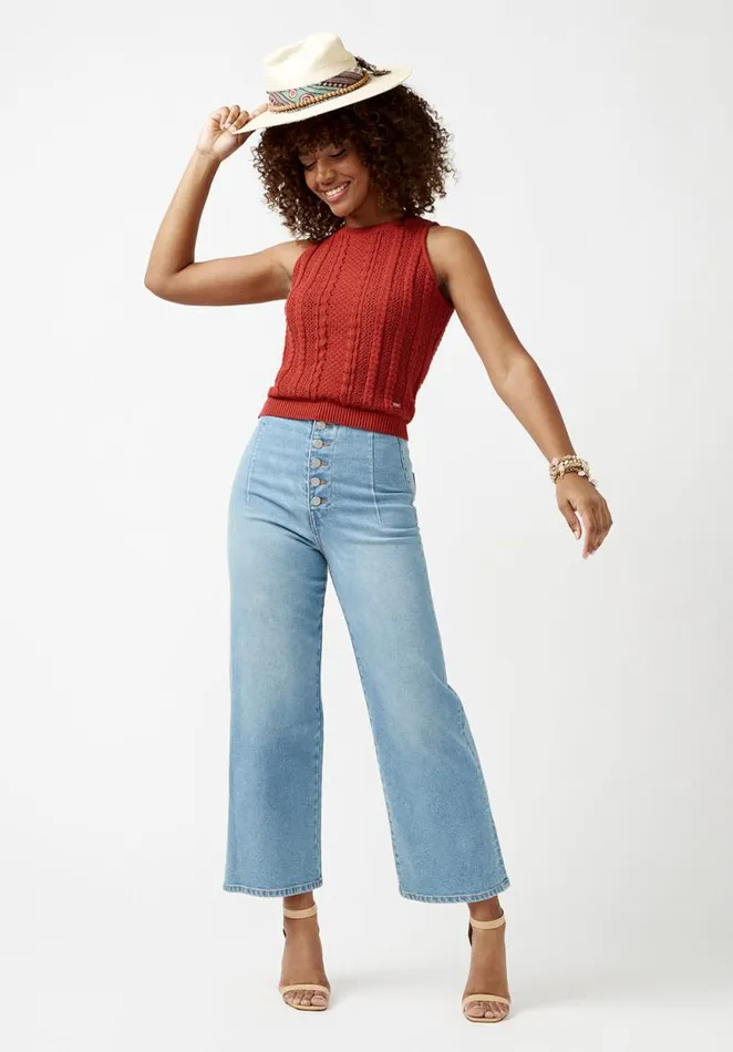 Women Ynez Burnt Ochre Orange Womens Sweater Tank Top Burnt Ochre Buffalo David Bitton Tops and Tees