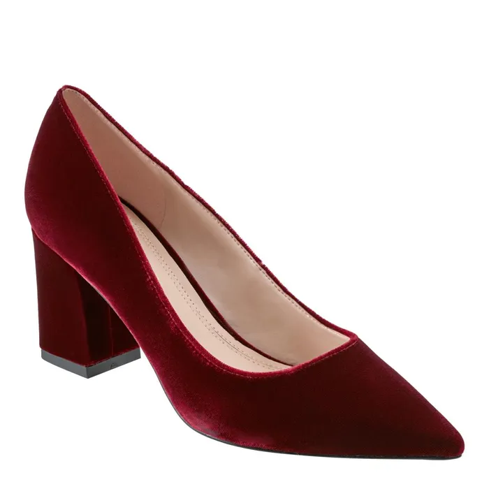 Women Zala Block Heel Pointy Toe Pump Dark Red Velvet Marc Fisher Heels and Pumps