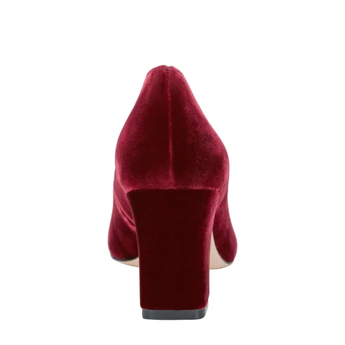 Women Zala Block Heel Pointy Toe Pump Dark Red Velvet Marc Fisher Heels and Pumps