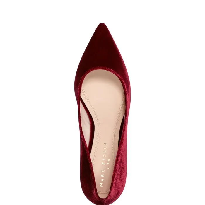 Women Zala Block Heel Pointy Toe Pump Dark Red Velvet Marc Fisher Heels and Pumps