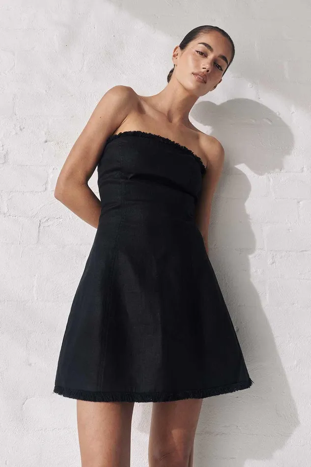 ZAHARA BLACK FRINGED MINI DRESS Women DISSH Mini Dresses