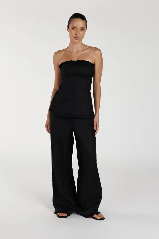 ZAHARA BLACK LINEN FRINGED PANT Women DISSH Pants