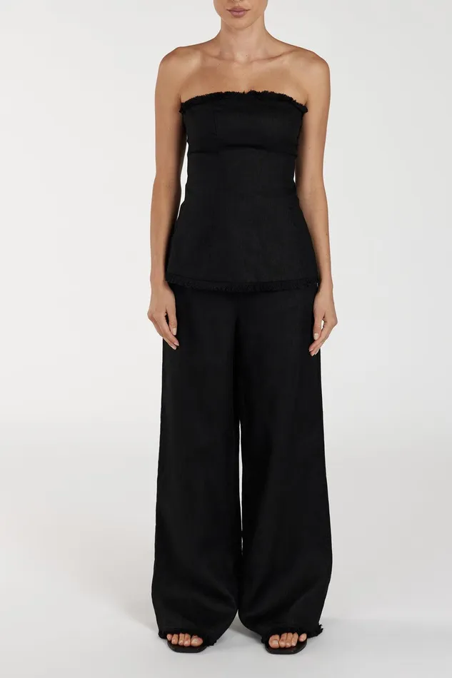 ZAHARA BLACK LINEN FRINGED PANT Women DISSH Pants