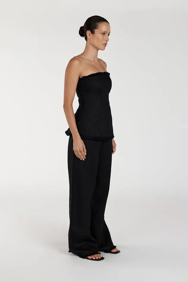 ZAHARA BLACK LINEN FRINGED PANT Women DISSH Pants