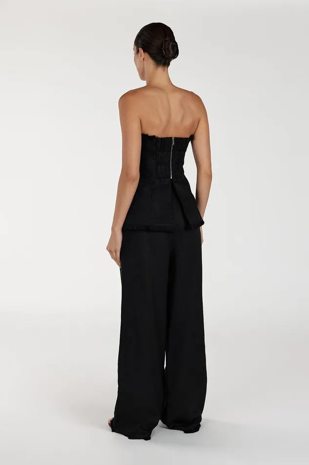 ZAHARA BLACK LINEN FRINGED PANT Women DISSH Pants