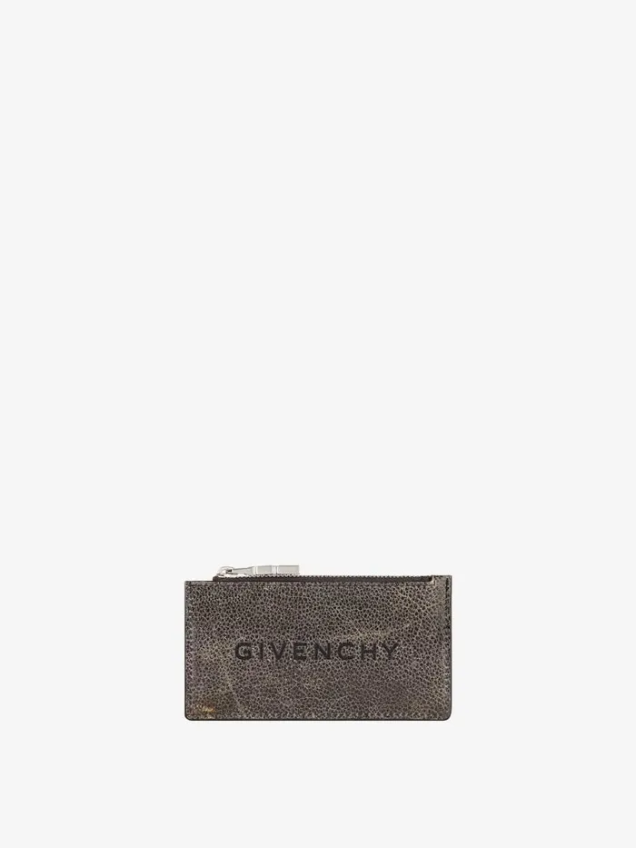 Zipped Card Holder In Crackled Leather Blackgrey Men Givenchy Wallets and Card Holders