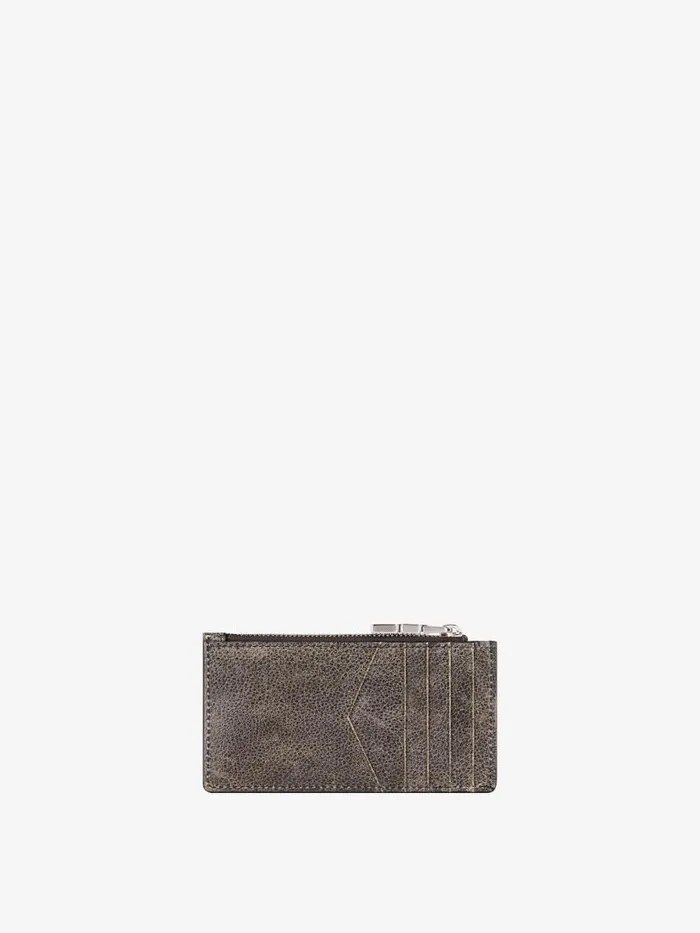 Zipped Card Holder In Crackled Leather Blackgrey Men Givenchy Wallets and Card Holders