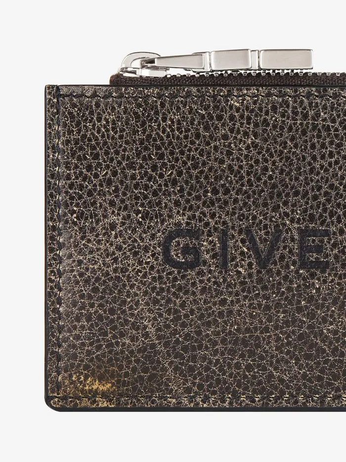 Zipped Card Holder In Crackled Leather Blackgrey Men Givenchy Wallets and Card Holders